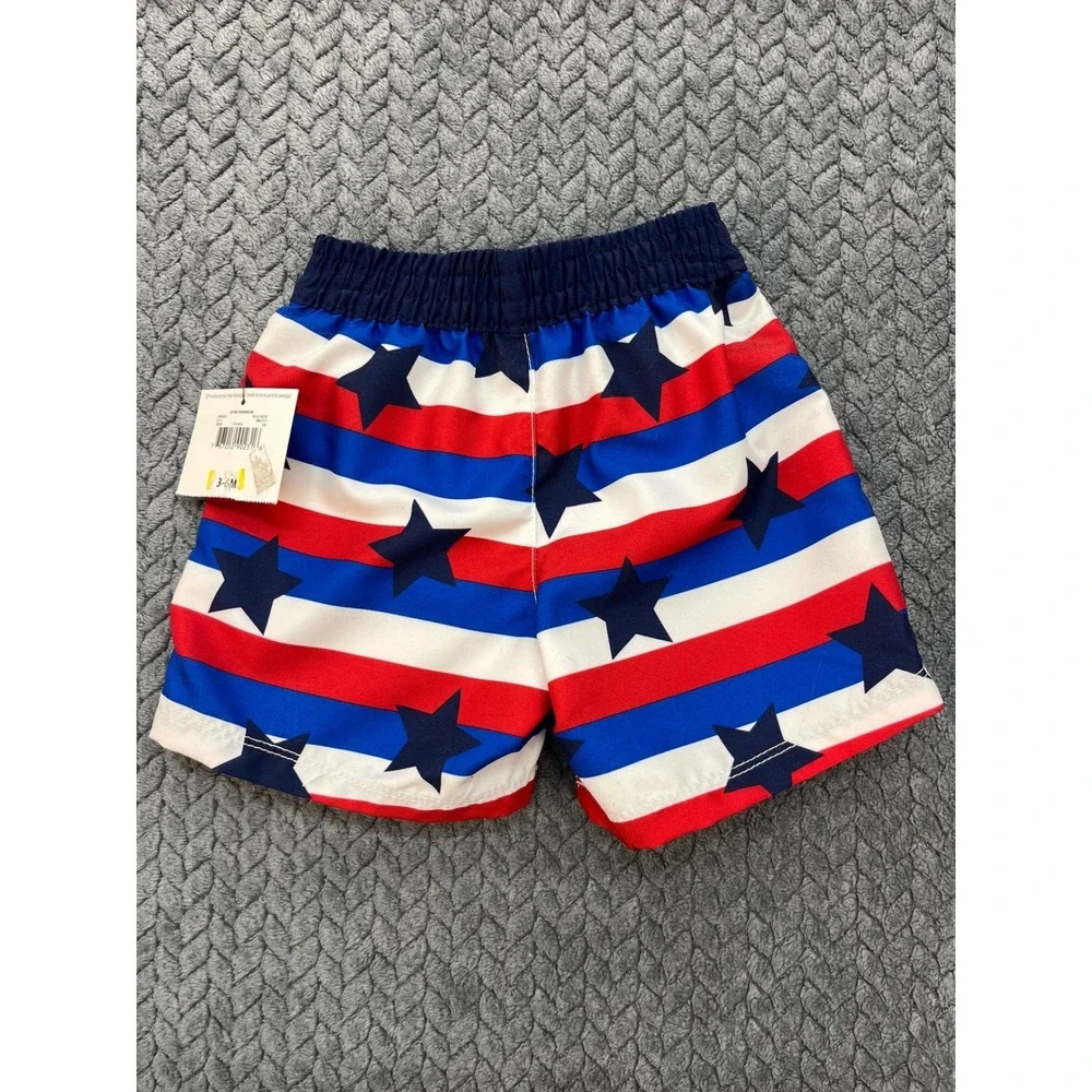 Stars Stripes Baby Boys Red White Blue Ocean Pacific Swim Trunks UPF 50+ 3-6M
